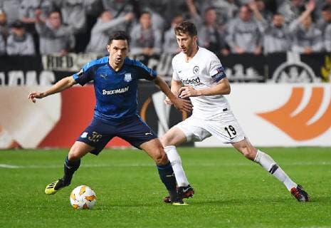 08.11.2018, xjhx, Fussball UEFA Europa League, Apollon Limassol - Eintracht Frankfurt emspor, v.l. Andre Schembri (Apollon Limassol), David Abraham (Eintracht Frankfurt) (DFL DFB REGULATIONS PROHIBIT ANY USE OF PHOTOGRAPHS as IMAGE SEQUENCES and or QUASI-VIDEO) Limassol