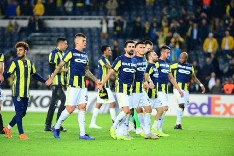 Fenerbahce players celebrates victory after the UEFA Europa League groupD match between Fenerbahce and Anderlecht at Ulker Stadium in Istanbul , Turkey on November 08 , 2018. 