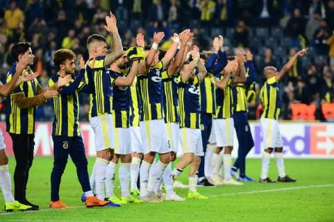 Fenerbahce players celebrates victory after the UEFA Europa League groupD match between Fenerbahce and Anderlecht at Ulker Stadium in Istanbul , Turkey on November 08 , 2018. 