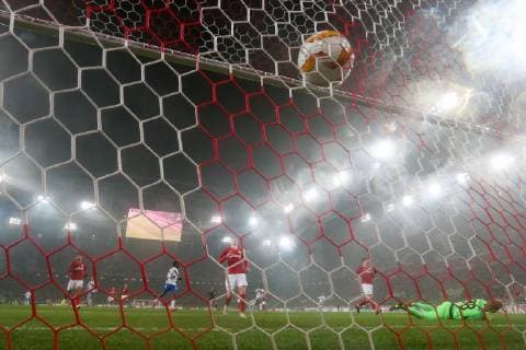 MOSCOW, RUSSIA - NOVEMBER 8, 2018: Spartak Moscow s goalkeeper Alexander Maximenko concedes a goal in the 2018 19 UEFA Europa League Group G Round 4 football match against Rangers Glasgow at Otkrytie Arena. Sergei Fadeichev TASS  TS096BD1