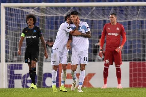 Goal celebration after score of Joaquin Correa Lazio. Roma 08-11-2018 Stadio Olimpico Football Calcio Europa League 2018 2019 Group H Lazio - Olympique Marseille Foto Antonietta Baldassarre Insidefoto antoxbalda