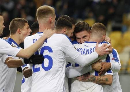 November 8, 2018 - Kiev, Ukraine - Dynamo Kiev s Benjamin Verbic (2-R) celebrates a goal after scoring during the UEFA Europa League Group K second-leg football match between Rennes and Dynamo Kyiv at the Olympiyskiy Stadium in Kiev, Ukraine, 08 November 2018. Dynamo Kyiv v Stade Rennais - UEFA Europa League (13 immagini)  - ZUMAn230 20181108_zaa_n230_325 Copyright: xStrx