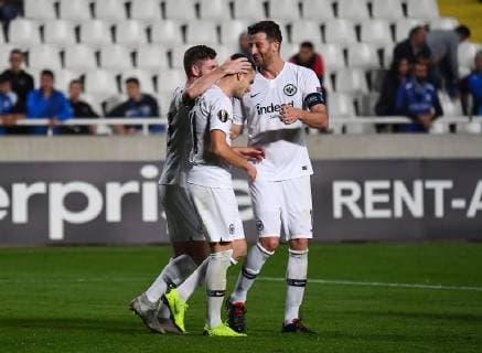 08.11.2018, xjhx, Fussball UEFA Europa League, Apollon Limassol - Eintracht Frankfurt emspor, v.l. Mijat Gacinovic (Eintracht Frankfurt) celebrate the goal, Der Torjubel zum 0:3 (DFL DFB REGULATIONS PROHIBIT ANY USE OF PHOTOGRAPHS as IMAGE SEQUENCES and or QUASI-VIDEO) Limassol