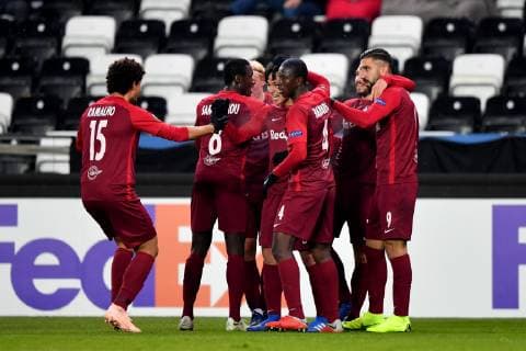 SOCCER - UEFA EL, Rosenborg vs RBS TRONDHEIM,NORWAY,08.NOV.18 - SOCCER - UEFA Europa League, group stage, Rosenborg BK vs Red Bull Salzburg. Image shows the rejoicing of RBS. GEPAxpictures xFlorianxErtl