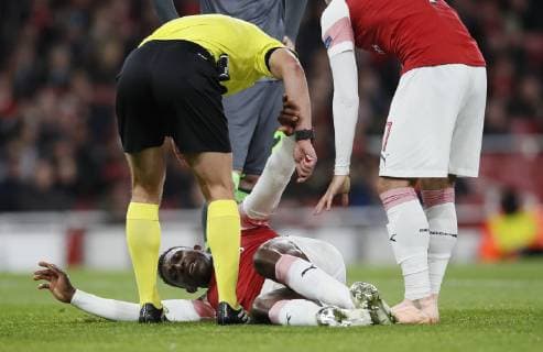 Danny Welbeck of Arsenal in distraught after going down injured during the Europa League, Group E match at the Emirates Stadium, London. Picture date: 8th November 2018. Picture credit should read: David Klein Sportimage EDITORIAL USE ONLY. No use with unauthorised audio, video, data, fixture lists, club league logos or live services. Online in-match use limited to 120 images, no video emulation. No use in betting, games or single club league player publications.