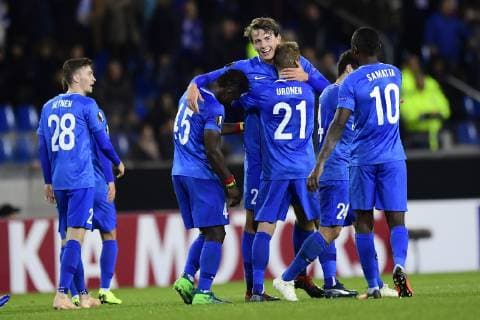 GENK, BELGIUM - NOVEMBER 8 : Sander Boli Berge midfielder of Genk celebrates scoring the equalising goal with teammates during the UEFA Europa League, Group Stage - Group 1 match between KRC Genk and Besiktas JK at the KRC Genk Arena on November 08, 2018 in Genk, Belgium, 8 11 2018 FOOTBALL : KRC Genk v Besiktas : UEFA Europa League - 08 11 2018 PHOTONEWS PANORAMIC  775219917