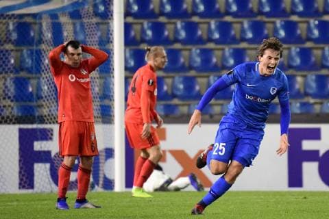 GENK, BELGIUM - NOVEMBER 8 : Sander Boli Berge midfielder of Genk scores 1-1 during the UEFA Europa League, Group Stage - Group 1 match between KRC Genk and Besiktas JK at the KRC Genk Arena on November 08, 2018 in Genk, Belgium, 8 11 2018 FOOTBALL : KRC Genk v Besiktas : UEFA Europa League - 08 11 2018 PHOTONEWS PANORAMIC  775219917