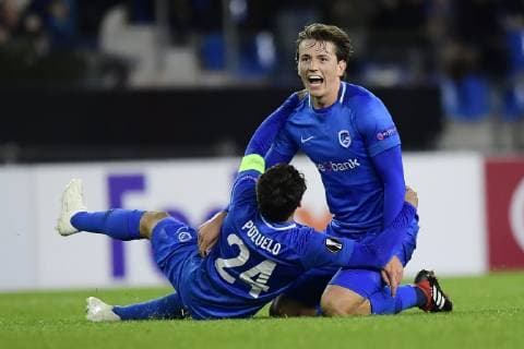 GENK, BELGIUM - NOVEMBER 8 : Sander Boli Berge midfielder of Genk scores 1-1 during the UEFA Europa League, Group Stage - Group 1 match between KRC Genk and Besiktas JK at the KRC Genk Arena on November 08, 2018 in Genk, Belgium, 8 11 2018 FOOTBALL : KRC Genk v Besiktas : UEFA Europa League - 08 11 2018 PHOTONEWS PANORAMIC  775219917