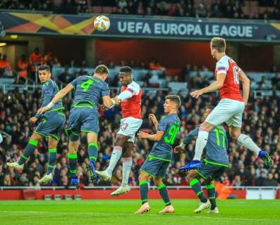 Arsenal v Sporting Clube de Portugal UEFA Europa League Danny Welbeck of Arsenal and Sebasti?n Coates of Sporting Clube de Portugal during the UEFA Europa League match at the Emirates Stadium, London Content Not Available For UK Newspapers Copyright: xStevexO Sullivanx FIL-12520-0022