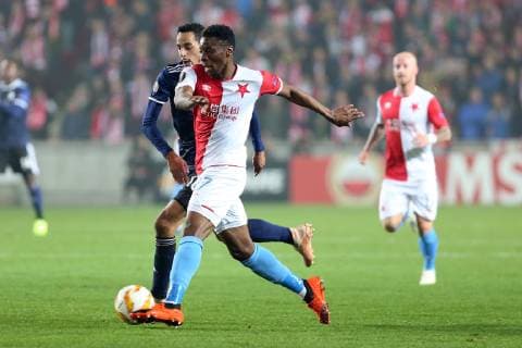 PRAGUE 08.11.2018 PILKA NOZNA FOOTBALL LIGA EUROPY - UEFA EUROPA LEAGUE SLAVIA PRAHA - FC COPENHAGEN NZ. ZECA (FC KOPENHAGA) IBRAHIM TRAORE (SLAVIA) FOT. MICHAL CHWIEDUK FOKUSMEDIA.COM.PL NEWSPIX.PL --- Newspix.pl  181108CHW063