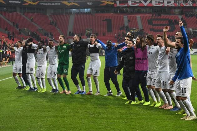 Fussball UEFA EURO Fussball league, Vorrunde saison 2018 2019, Bayer 04 Leverkusen vs FC Zürich , 08.11.2018,Bayarena Leverkusen, FC Zürich schlussjubel ,Aktion, Einzelbild