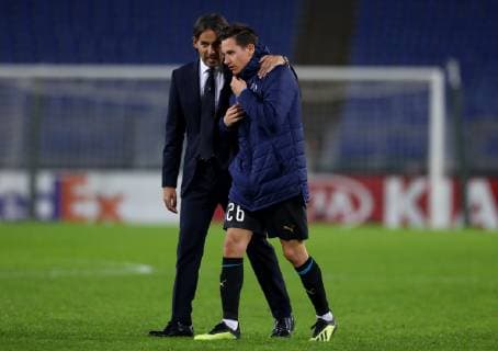 November 8, 2018 - Rome, Italy - SS Lazio v Olympique de Marseille : UEFA Europa League Group H.Simone Inzaghi trainer of Lazio and Florian Thauvin of Marseille at Olimpico Stadium in Rome, Italy on November 8, 2018. SS Lazio V Olympique De Marseille - UEFA Europa League Group H  - ZUMAn230 20181108_zaa_n230_380 Copyright: xMatteoxCiambellix