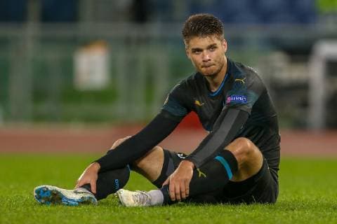 Italy: Lazio vs Marseille - UEFA Europa League 8th November 2018, Stadio Olimpico, Rome, Italy; UEFA Europa League football, Lazio versus Marseille; Duje Caleta-Car of Marseille sits on the field after losing their match 2-1 . Rome Lazio Italy Stadio Olimpico  GiampieroxSpositox xPacificxPress