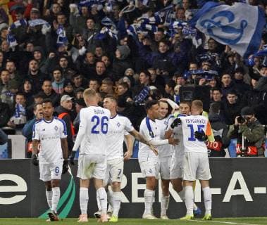 November 8, 2018 - Kiev, Kiev, Ukraine - Dynamo Kyiv s celebrate a goal during the UEFA Europa League, Group K, football match FC Dynamo vs Stade Rennais FC at the Olympiyski Stadium in Kiev, Ukraine on November 8, 2018. Dynamo Kiev vs Stade Rennais, the UEFA Europa League in Kiev, Ukraine - 8 Nov 2018 - ZUMAs197 86572457st Copyright: xPavloxGoncharx
