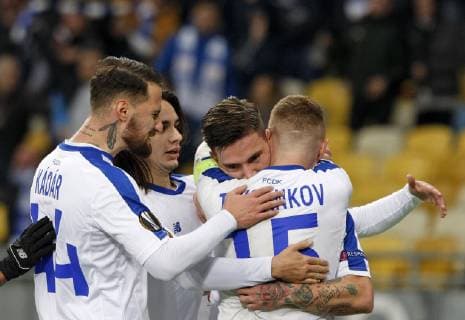 November 8, 2018 - Kiev, Kiev, Ukraine - Dynamo Kyiv s celebrate a goal of Benjamin Verbic (2-R) during the UEFA Europa League, Group K, football match FC Dynamo vs Stade Rennais FC at the Olympiyski Stadium in Kiev, Ukraine on November 8, 2018. Dynamo Kiev vs Stade Rennais, the UEFA Europa League in Kiev, Ukraine - 8 Nov 2018 - ZUMAs197 86572492st Copyright: xPavloxGoncharx