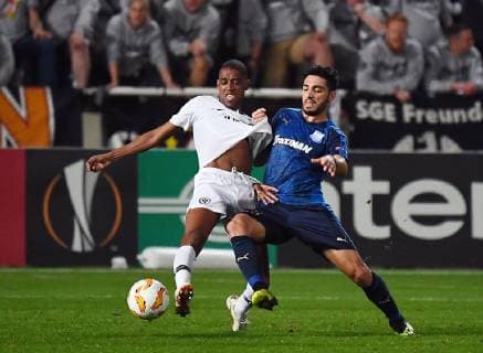 08.11.2018, xjhx, Fussball UEFA Europa League, Apollon Limassol - Eintracht Frankfurt emspor, v.l. Gelson Fernandes (Eintracht Frankfurt), Marios Stylianou (Apollon Limassol) (DFL DFB REGULATIONS PROHIBIT ANY USE OF PHOTOGRAPHS as IMAGE SEQUENCES and or QUASI-VIDEO) Nikosia