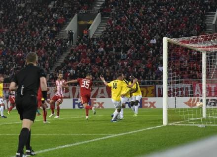 November 8, 2018 - Piraeus, Greece - Olympiakos Kostas Fortounis scores a goal during the UEFA Europa League soccer match between Olympiacos Piraeus and F91 Dudelange at the Karaiskakis Stadium in Piraeus, Greece, 08 November 2018. Olympiacos v F91 Dudelange - UEFA Europa League - Group F  - ZUMAn230 20181108_zaa_n230_594 Copyright: xDimitrisxLampropoulosx