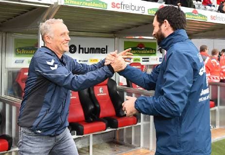 10.11.2018, xjhx, Fussball 1.Bundesliga, SC Freiburg - FSV Mainz 05 emspor, v.l. Trainer Christian Streich (SC Freiburg), Trainer Sandro Schwarz (FSV Mainz 05) (DFL DFB REGULATIONS PROHIBIT ANY USE OF PHOTOGRAPHS as IMAGE SEQUENCES and or QUASI-VIDEO) Freiburg *** 10 11 2018 xjhx Football 1 Bundesliga SC Freiburg FSV Mainz 05 emspor v l Coach Christian Streich SC Freiburg Coach Sandro Schwarz FSV Mainz 05 DFL DFB REGULATIONS PROHIBIT ANY USE OF PHOTOGRAPHS as IMAGE SEQUENCES and or QUASI VIDEO Freiburg