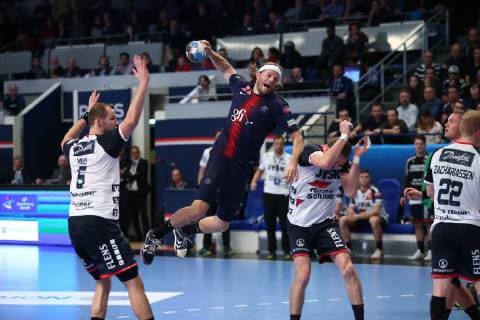 Handball, CL, Paris St. Germain - SG Felnsburg-Handewitt Mikkel Hansen (Paris) HANDBALL : VELUX EHF Champions League - 7eme journee - Paris Saint-Germain HB vs SG Flensburg-Handewitt - 10 11 2018 KevinDomas Panoramic 