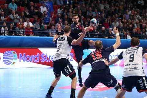 Handball, CL, Paris St. Germain - SG Felnsburg-Handewitt Nedim Remili (Paris) HANDBALL : VELUX EHF Champions League - 7eme journee - Paris Saint-Germain HB vs SG Flensburg-Handewitt - 10 11 2018 KevinDomas Panoramic 