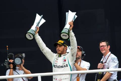 November 11, 2018 - Sao Paulo, Brazil - LEWIS HAMILTON, of Mercedes AMG Petronas celebrates after winning the first place of the Formula One 2018 Grand Prix of Brazil at Interlagos circuit, in Sao Paulo, Brazil on November 11. F1 2018: Hamilton Wins Brazilian Grand Prix - ZUMAl146 20181111_zaf_l146_051 Copyright: xPauloxLopesx