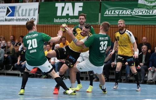 v.li.: Lukas Siegler (DJK Rimpar Wölfe), Marcel Timm (HSC 2000 Coburg), Max Bauer (DJK Rimpar Wölfe), Michael Schulz (DJK Rimpar Wölfe), Anton Prakapenia (HSC 2000 Coburg), DKB 2. Handball-Bundesliga, DJK Rimpar Wölfe - HSC 2000 Coburg,