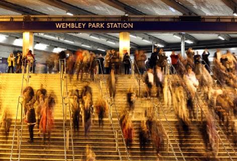 People make their way down the steps at Wembley Park Underground Stadium before the England v USA game (Wayne Rooney s last England game) at Wembley Stadium, London, November 15, 2018. 