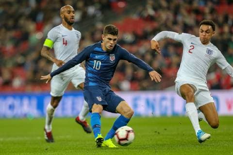 Christian Pulisic (Borussia Dortmund) of United States shoots during the WR Foundation international match L?nderspiel between England and USA at Wembley Stadium, London, England on 15 November 2018. Copyright: xDavidxHornx PMI-2406-0012