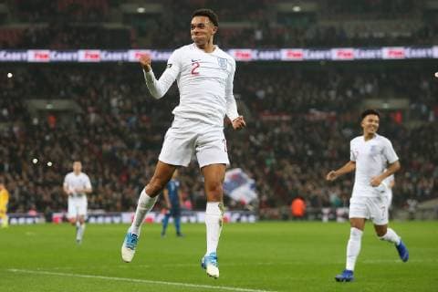 England v USA International Friendly L?nderspiel Trent Alexander-Arnold of England celebrates scoring his sides 2nd goal during the International Friendly match at Wembley Stadium, London Content Not Available For UK Newspapers Copyright: xPaulxChestertonx FIL-12555-0041