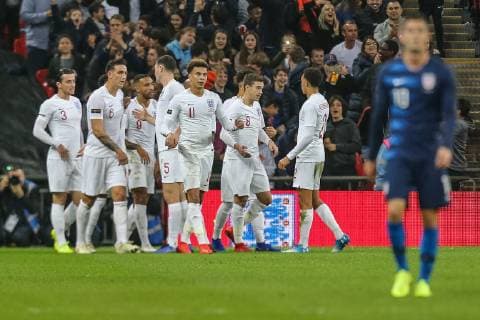 Jesse Lingard Manchester United ManU of England celebrates with team mates after he scores the opening goal during the WR Foundation international match L?nderspiel between England and USA at Wembley Stadium, London, England on 15 November 2018. Copyright: xDavidxHornx PMI-2406-0032