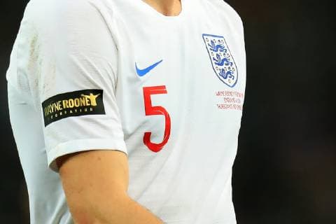 15th November 2018, Wembley Stadium, London, England; Wayne Rooney Foundation International football friendly, England versus United States of America; A Wayne Rooney Foundation badge is seen on Michael Keane shirt  ActionPlus12079668 ShaunxBrooks