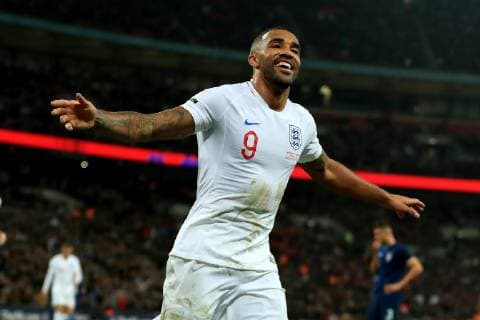 15th November 2018, Wembley Stadium, London, England; Wayne Rooney Foundation International football friendly, England versus United States of America; Callum Wilson celebrates after he scores for 3-0 in the 77th minute  ActionPlus12079696 ShaunxBrooks