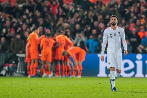 ROTTERDAM, Stadium de Kuip, 16-11-20-18, football, season 2018 2019, France player Olivier Giroud disappointed while Netherlends celebrate during the Nations League game Netherlands - France Netherlands - France  x2625536x