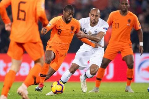 Georginio Wijnaldum of Holland, Steven N Zonzi of France during the UEFA Nations League A group 1 qualifying match between The Netherlands and France at stadium De Kuip on November 16, 2018 in Rotterdam, The Netherlands UEFA Nations League A group 1 2018 2019 xVIxVIxImagesx xTomxBodexMultimediaxIVx 12797277