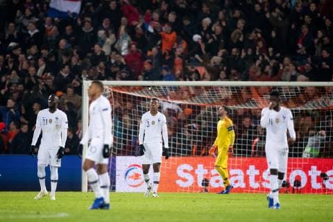 Fußball, Nations League, Niederlande - Frankreich Tanguy Ndombele of France, Kylian Mbappe of France, Presnel Kimpembe of France, France goalkeeper Hugo Lloris, Ousmane Dembele of France during the UEFA Nations League A group 1 qualifying match between The Netherlands and France at stadium De Kuip on November 16, 2018 in Rotterdam, The Netherlands UEFA Nations League A group 1 2018 2019 xVIxVIxImagesx xTomxBodexMultimediaxIVx 12798653