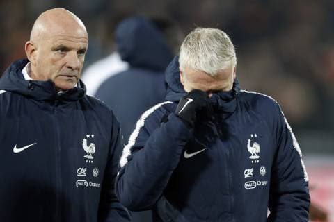 Fußball, Nations League, Niederlande - Frankreich (L-R) France assistant coach Guy Stephan, France coach Didier Deschamps during the UEFA Nations League A group 1 qualifying match between The Netherlands and France at stadium De Kuip on November 16, 2018 in Rotterdam, The Netherlands UEFA Nations League A group 1 2018 2019 xVIxVIxImagesx xMauricexvanxSteenxIVx 12798683
