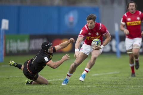 Deutschland - Kanada, WM-Qualifikationsspiel Qualifikationsspiel zum Rugby World Cup 2019 in Japan zwischen Deutschland und Kanada am 17.11.2018 in Marseille. Carlos Soteras-Merz (Deutschland, 11) verpasst ein Tackle gegen Carlos Soteras-Merz (Deutschland, 11), Marseille Bouches-du-Rhone Frankreich Stade Delort