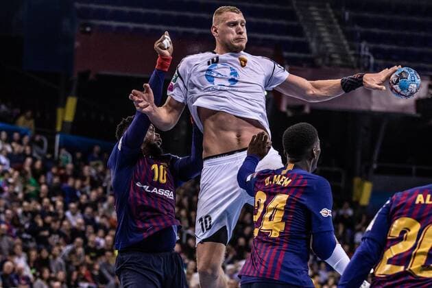 November 17, 2018 - Barcelona, Barcelona, Spain - Dainis Kristopans, 10 of HC Vardar in actions during VELUX EHF Champions League match between FC Barcelona Barca Lassa and HC Vardar on November 17, 2018 at Palau Blaugrana, in Barcelona, Spain. Handball: VELUX EHF Champions League - Fc Barcelona Lassa v HC Vardar. - ZUMAa181 20181117_zaa_a181_051 Copyright: xAFP7x