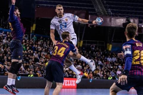 November 17, 2018 - Barcelona, Barcelona, Spain - Dainis Kristopans, 10 of HC Vardar in actions during VELUX EHF Champions League match between FC Barcelona Barca Lassa and HC Vardar on November 17, 2018 at Palau Blaugrana, in Barcelona, Spain. Handball: VELUX EHF Champions League - Fc Barcelona Lassa v HC Vardar. - ZUMAa181 20181117_zaa_a181_048 Copyright: xAFP7x