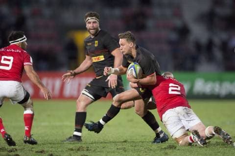 Deutschland - Kanada, WM-Qualifikationsspiel Qualifikationsspiel zum Rugby World Cup 2019 in Japan zwischen Deutschland und Kanada am 17.11.2018 in Marseille. Tackling von Ray Barkwill (Canada, 2) an Hagen Schulte (Deutschland, 22). Im Hintergrund Jarrid Els (Deutschland, 8), links Phil Mack (Canada, 9)., Marseille Bouches-du-Rhone Frankreich Stade Delort