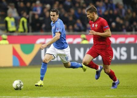 November 17, 2018 - Milan, Italy - Kevin Lasagna during the Nation League match between Italia v Portogallo, in Milan Giuseppe Meazza Stadio, on November 17, 2018. Italy v Portugal - UEFA Nations League A  - ZUMAn230 20181117_zaa_n230_459 Copyright: xLorisxRosellix