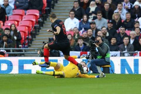 England v Croatia UEFA Nations League Nikola Vlasic of Croatia sees a shot saved by Jordan Pickford of England during the UEFA Nations League match at Wembley Stadium, London Content Not Available For UK Newspapers Copyright: xJamesxWilsonx FIL-12569-0003