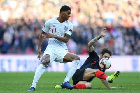 England v Croatia UEFA Nations League Marcus Rashford (l) of England is tackled by Sime Vrsaljko of Croatia during the UEFA Nations League match at Wembley Stadium, London Content Not Available For UK Newspapers Copyright: xJamesxWilsonx FIL-12569-0006