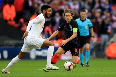 18th November 2018, Wembley Stadium, London, England; UEFA Nations League football, England versus Croatia; Luka Modric of Croatia beaten by the pace from Joe Gomez of England  ActionPlus12081166 ShaunxBrooks