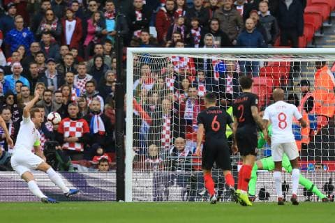 18th November 2018, Wembley Stadium, London, England; UEFA Nations League football, England versus Croatia; Harry Kane of England fails to connect with the loose ball in front of goal  ActionPlus12081168 ShaunxBrooks