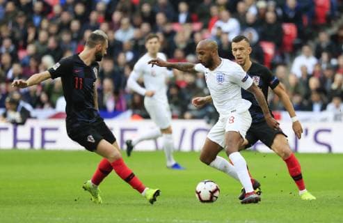 18th November 2018, Wembley Stadium, London, England; UEFA Nations League football, England versus Croatia; Fabian Delph of England takes on Marcelo Brozovic of Croatia  ActionPlus12081188 ConorxMolloy