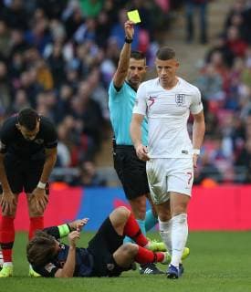 England v Croatia UEFA Nations League Ross Barkley of England gets a yellow card from Referee Anastasios Sidiropoulos (GRE) for a foul on Luka Modric of Croatia during the UEFA Nations League match at Wembley Stadium, London Content Not Available For UK Newspapers Copyright: xPaulxChestertonx FIL-12568-0008