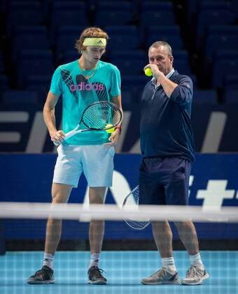 Alexander Zverev (Germany) talks with coach Ivan Lendl during practice session during the Nitto ATP Tennis Herren Finals London 2018 at the O2, London, England on 18 November 2018. Copyright: xAndyxRowlandx PMI-2414-0008