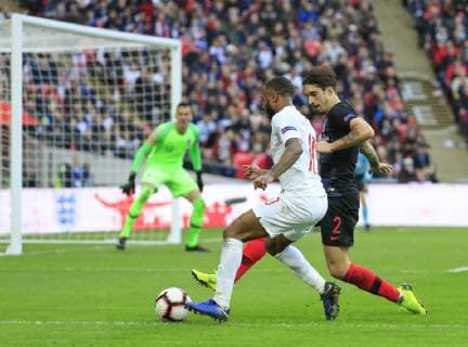 18th November 2018, Wembley Stadium, London, England; UEFA Nations League football, England versus Croatia; Raheem Sterling of England takes on Sime Vrsaljko of Croatia  ActionPlus12081192 ConorxMolloy
