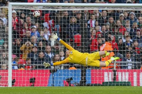 Goalkeeper Jordan Pickford (Everton) of England cannot prevent the opening goal by Andrej Kramaric of Croatia (not pictured) during the Nations League A Group 4 international match L?nderspiel between England and Croatia at Wembley Stadium, London, England on 18 November 2018. Copyright: xDavidxHornx PMI-2413-0023